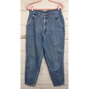 Sunset Blues Vintage High Waisted Pleated Mom Jeans Med Wash Tapered Leg 80s 90s